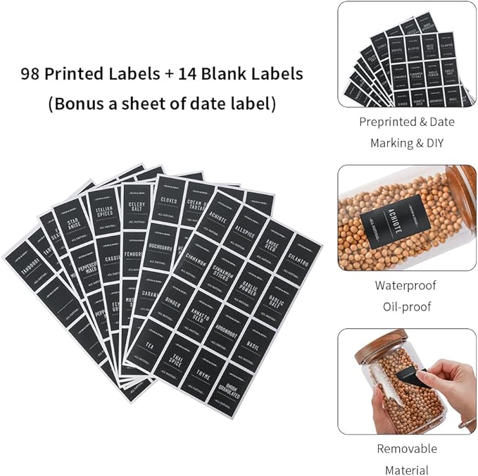 Glass Jars with Wood Lids 6 Pack with 112 Labels, 15 OZ Storage Food Canister for Coffee| Sugar| Snacks| Nuts