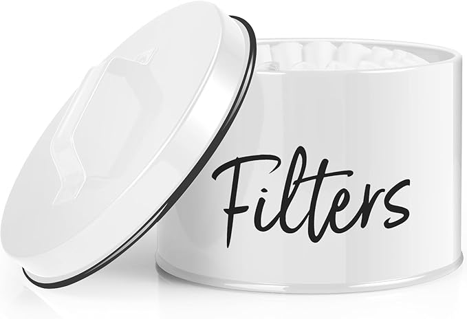 DRASTAR Coffee Filter Holder, Filter Storage with Lid for Counter, Storage Basket Container for Coffee Bar Accessories Decor, White