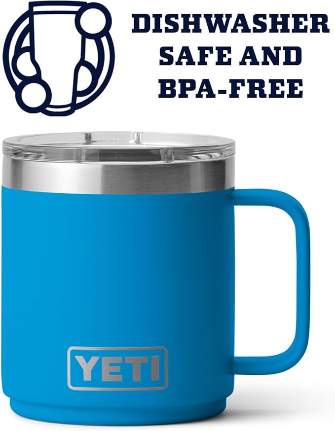 YETI Rambler 10 oz Stackable Mug, Vacuum Insulated, Stainless Steel with MagSlider Lid, Big Wave Blue
