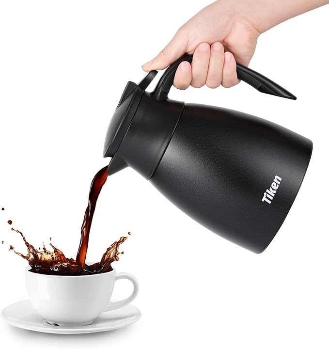 Tiken 34 Oz Thermal Coffee Carafe, Stainless Steel Insulated Vacuum Coffee Carafes For Keeping Hot, 1 Liter Beverage Dispenser (Starry Black)