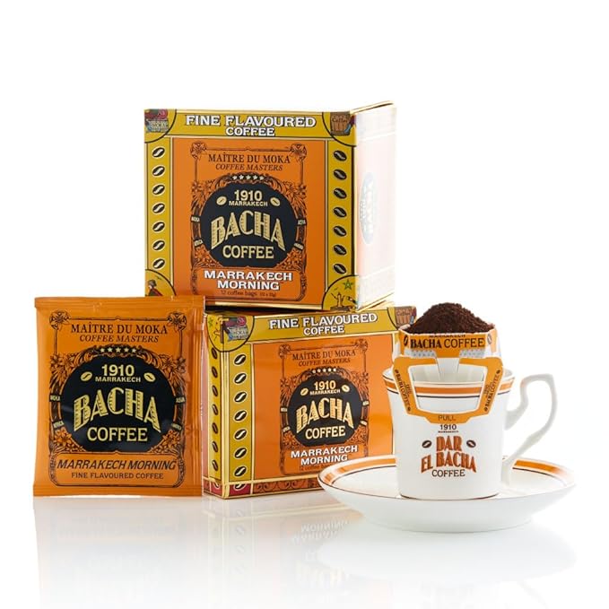 Bacha Coffee | Marrakech Morning Fine Flavoured, 100% Arabica Specialty Coffee Beans, Medium Roast, x12 Individually Wrapped Single Serve Filter Bags