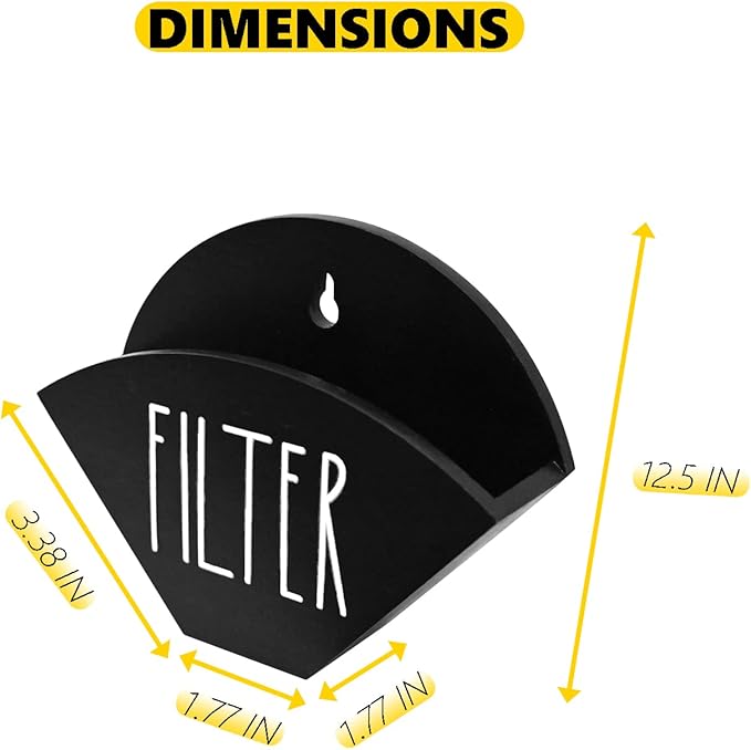 Farmhouse Wood Coffee Filter Holder - Wall Mounted Cone Filter Dispenser for Coffee Bar Decor (Black)