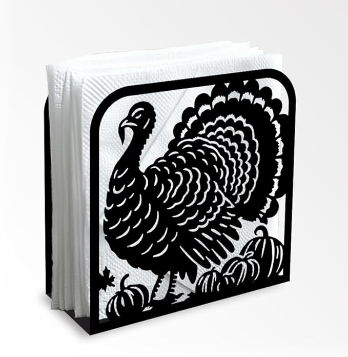 Turkey Decorative Black Metal Napkin Holder for Table, 4.9" x 4.9" x 1.9" Standing Napkin Holder for Home Kitchen Restaurant Picnic Party Coffee Bar Dining Room