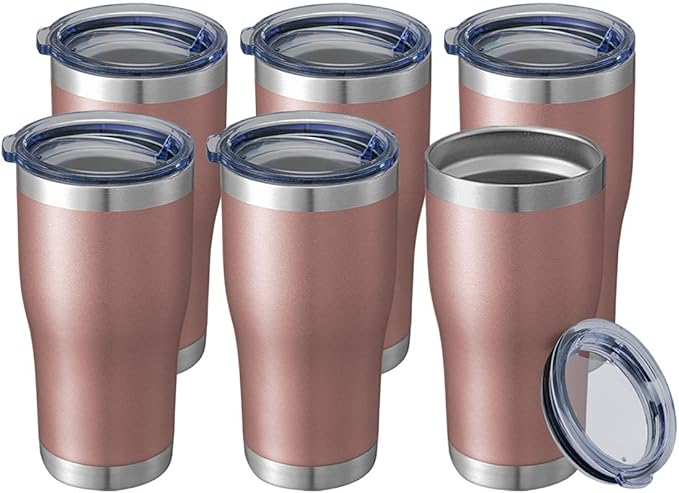 HASLE OUTFITTERS 20 oz Tumbler Bulk, Stainless Steel Tumblers with Lid, Vacuum Insulated Tumbler, Double Wall Tumbler Cup, coffee mugs, Rose Gold, 6 Pack