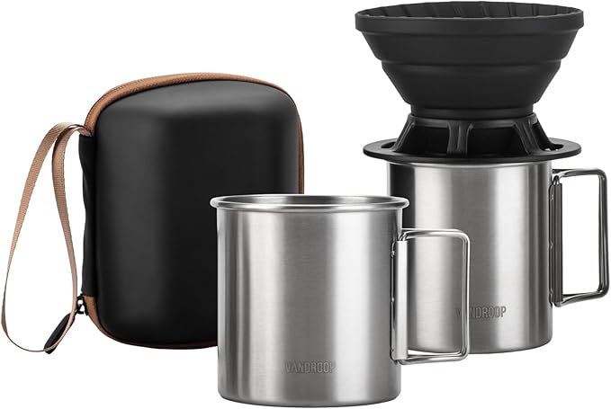 Portable Pour Over Coffee Maker Set, Collapsible Silicone Coffee Dripper Set, Perfect for Travel, Camping, Home (SILVER CUP 2CUP)