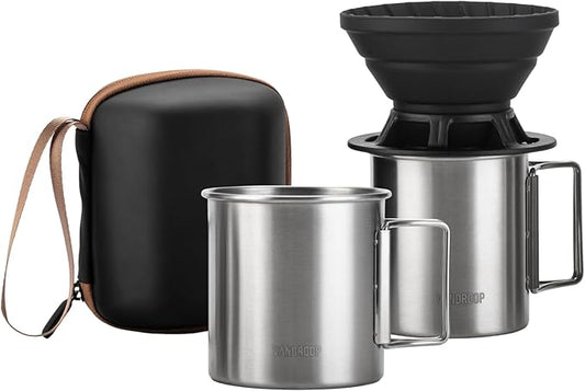 Portable Pour Over Coffee Maker Set, Collapsible Silicone Coffee Dripper Set, Perfect for Travel, Camping, Home (SILVER CUP 2CUP)