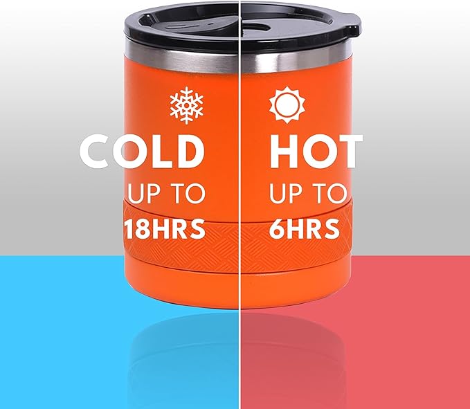 Elemental Recess Lowball Tumbler, 10oz Triple Wall Stainless Steel Cup with Non-Shattered Tritan Lid, Insulated Whiskey Glass, Insulated Coffee Tumbler Mug for Hot & Cold Drinks - Orange