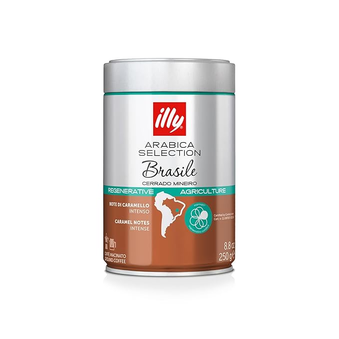 illy Arabica Selections Brasile - Cerrado Mineiro Ground Coffee, Regenerative Agriculture Coffee, 8.8oz (Pack of 1)