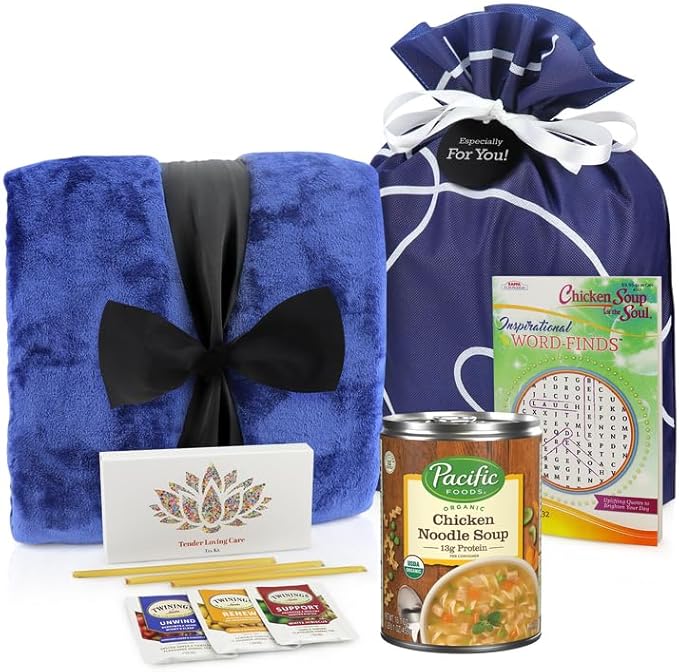 Get Well Soon Gifts for Women or Men - Gift Set Includes Luxury Blanket, Chicken Noodle Soup, TLC Tea Kit & Inspirational Word Search Book - After Surgery, Thinking of You Care Package