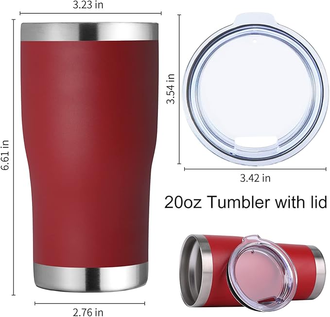 DOMICARE 20oz Tumbler with Lid Stainless Steel Tumblers Bulk, Double Wall Vacuum Insulated Coffee Travel Mug Powder Coated Tumbler, 4 Count (Pack of 1) Red