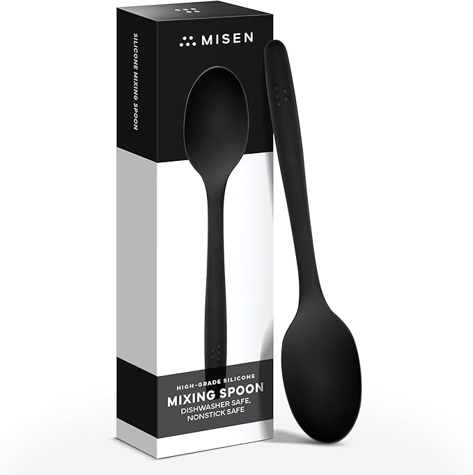 Misen Silicone Mixing Spoon - Professional-Grade, Dishwasher Safe - No Scratch Nonstick-Safe Kitchen Tool for Stirring, Scraping, and Serving - Stong, Durable, Heat Resistant - Black