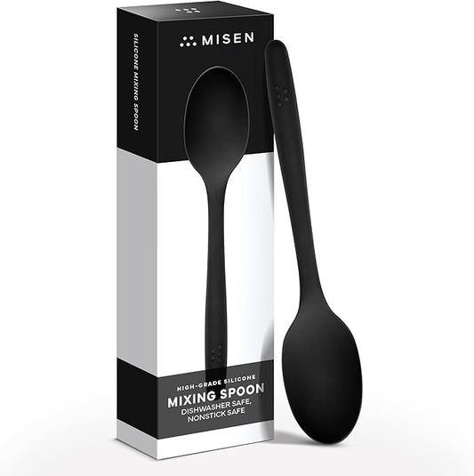 Misen Silicone Mixing Spoon - Professional-Grade, Dishwasher Safe - No Scratch Nonstick-Safe Kitchen Tool for Stirring, Scraping, and Serving - Stong, Durable, Heat Resistant - Black