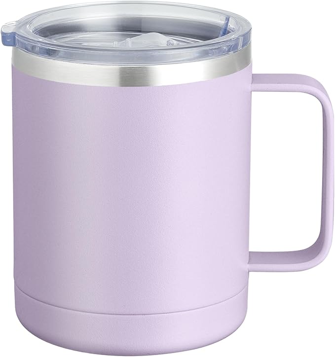 MEWAY 12oz Coffee Mug With Handle and Sliding Lid,Stainless Steel Travel Tumbler Cup with Handle,Double Wall Vacuum Insulated Camping Cup for Hot & Cold Drinks Tea (Lilac,Set of 1)