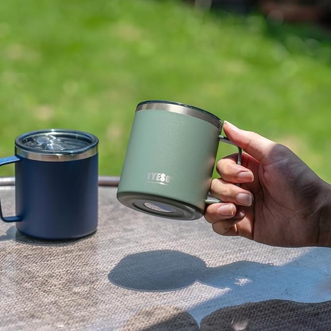 TYESO 14 oz Vacuum Insulated Mug Cup Stainless Steel Mug Coffee Mug with Lid Heat Insulation Cooling Direct Drip (Black)