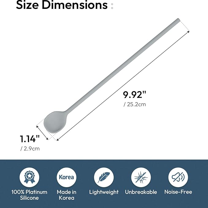 2Pcs Carrotez 9.9" Silicone coffee stirrer, Long Coffee Spoon, Reusable Iced Tea Spoon, Multipurpose Beverage Stirring Stick - Grey