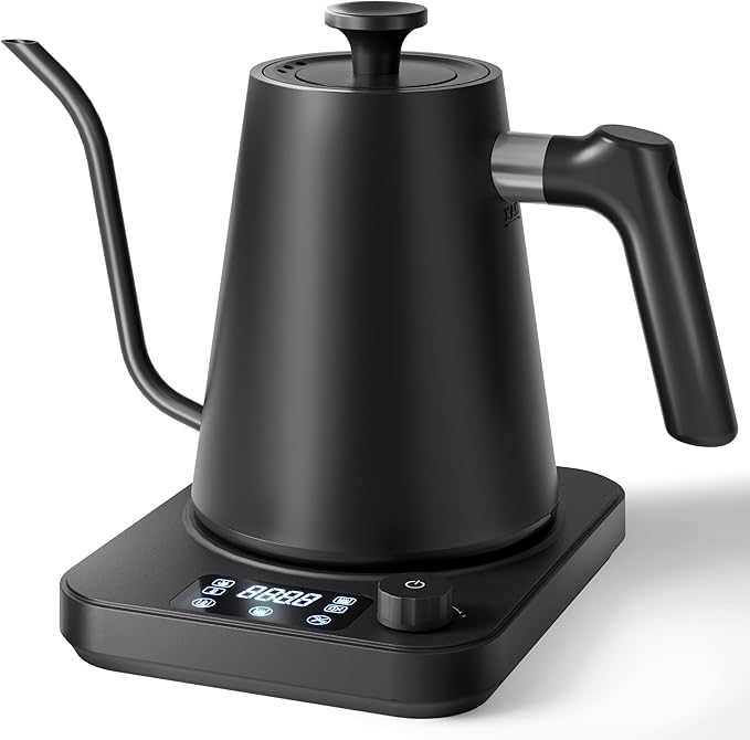 Gooseneck Electric Kettle, ±1°F Precision Control, Smart Altitude Adjustment, 24H Keep Warm, 30-Min Auto Memory, Food Grade Stainless Steel, Pour Over Kettle for Coffee and Tea, 1200W/1.0L