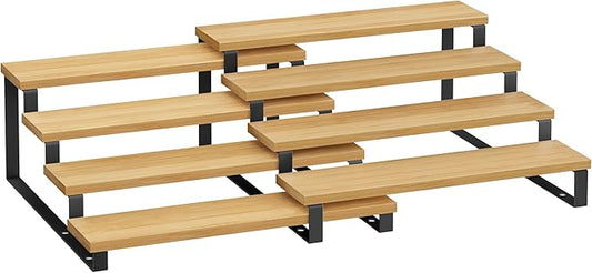 SONGMICS Display Risers, Set of 2 Engineered Wood Perfume Organizer Stand, 4-Tier Cupcake Stand Holder, Spice Rack, Shelf Risers for Figures, Dessert Shelves, Natural Beige and Ink Black UKCS216N01