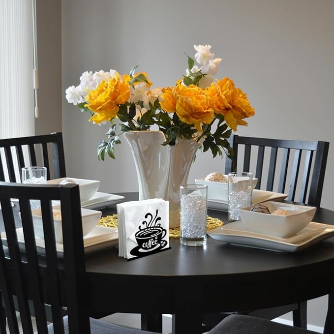 Coffee Cup Decorative Black Metal Napkin Holder for Cafe Bar Table, 4.9" x 4.9" x 1.9" Standing Napkin Holder for Home Kitchen Restaurant Picnic Party Coffee Bar Dining Room