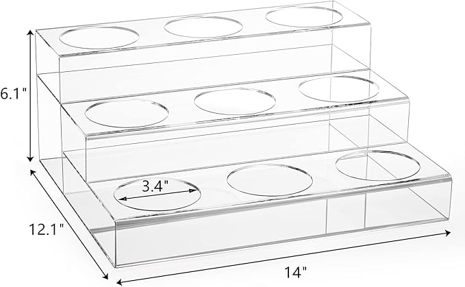 Frcctre 9 Bottles Acrylic Coffee Syrup Organizer Rack, 3 Tier Acrylic Wine Bottle Holder Coffee Syrup Display Stand Shelf Countertop Tiered Storage Holder for Syrups Wine Dressing