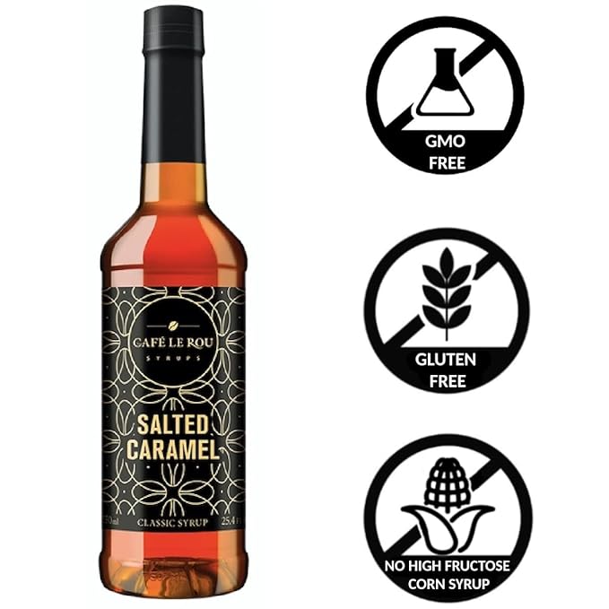 NEW Café Le Rou Salted Caramel Coffee Syrup 25.4 oz (Caramel, 1-pack)*Includes 1 Syrup Dispensers*Flavoring Syrup for Tea and Coffee