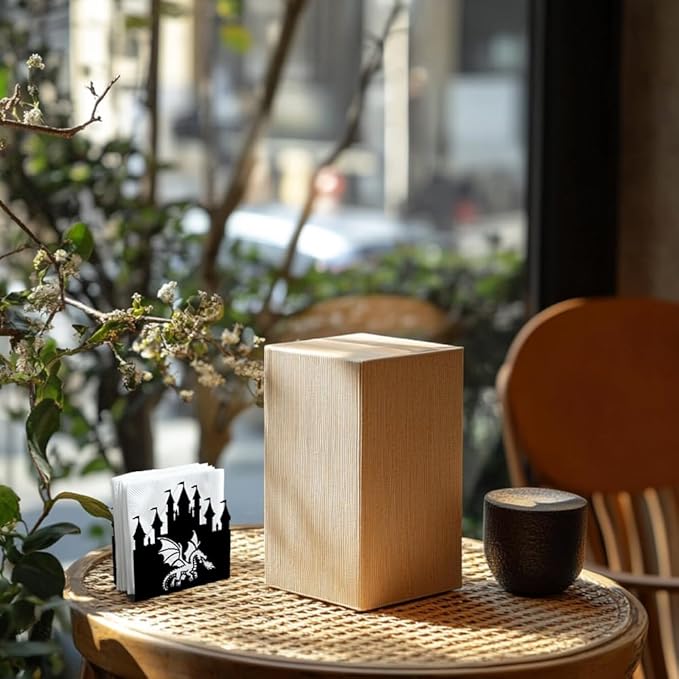 Dragon in Castle Decorative Black Metal Napkin Holder for Table, 4.9" x 4.9" x 1.9" Standing Napkin Holder for Home Kitchen Restaurant Picnic Party Coffee Bar Dining Room