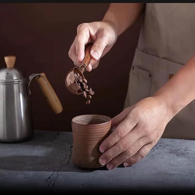 Vintage Coffee Measuring Spoon - 304 Stainless Steel, Coffee Scoop，10g Capacity, Walnut Handle - Perfect for Coffee, Tea, and More (Rose Gold)