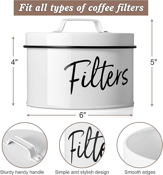 DRASTAR Coffee Filter Holder, Filter Storage with Lid for Counter, Storage Basket Container for Coffee Bar Accessories Decor, White