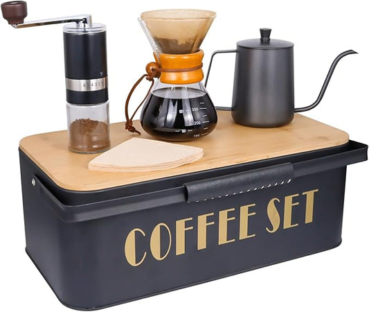 SOTECH Pour Over Coffee Maker Set Portable Pour Over Set-Manual Coffee Grinder Heatproof Glass Coffee Dripper for Traveling Camping