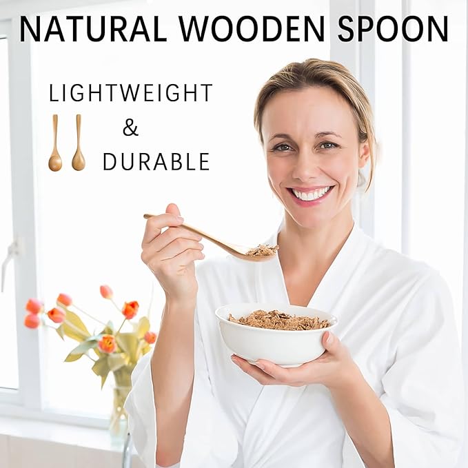 7 PCS Wooden Spoons for Eating, 7 inch Wooden Honey Spoons for Tea, Wood Teaspoons for Stirring Coffee, Schima Wood Table Spoon for Cooking, Small Serving Spoon for Soup, Desserts & Cereal