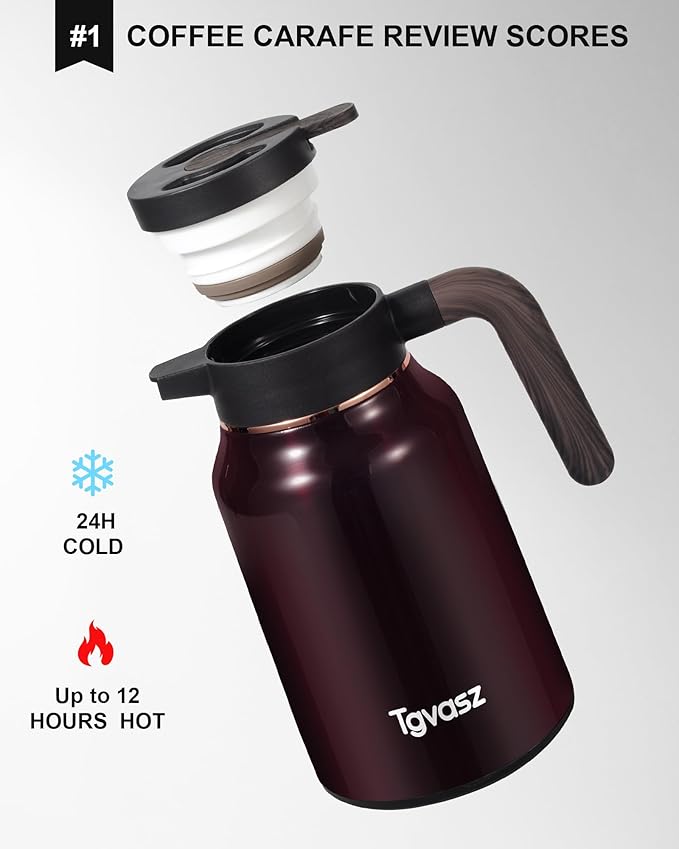 51 Oz Carafes for Hot Liquid, Stainless Steel Insulated Vacuum Thermal Coffee Carafes For Keeping Hot, 1.5 Liter Coffee Dispenser(Angola Red)