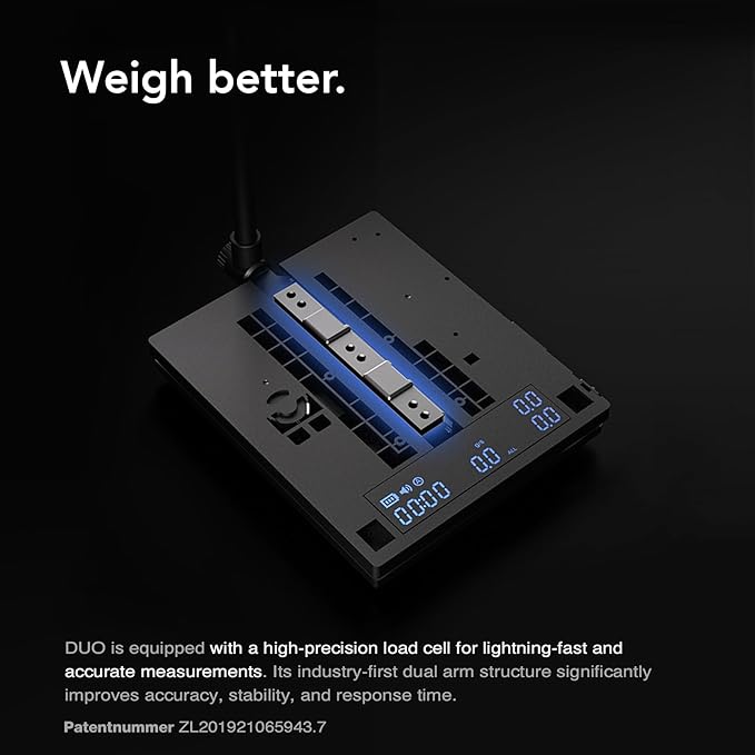 TIMEMORE Coffee Scale Black Mirror Duo (New) with Adjustable Dripper Mount/High-Precision Load Cell/Dual-Readout Display/Real-Time Flow Rate，Espresso Digital Coffee Scale for Pour Over Drip Coffee.