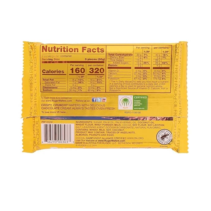 Ruger Wafers Austrian Chocolate Wafers, 2.125 Ounce (Pack of 12) - Crisp, Creamy, Delicious Chocolate Treats with Natural Ingredients and Extended Shelf Life, Perfect for Snacking, Desserts, and Anytime Indulgence
