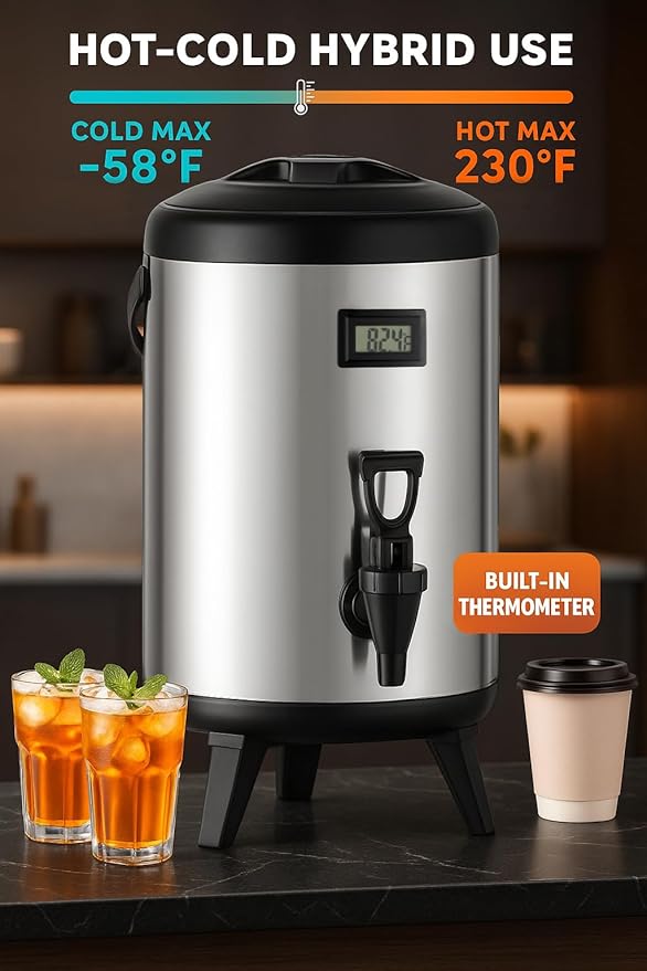 Insulated Beverage Dispenser, 3.2 Gallon/12L Coffee and Drink Server with Spigot, Non-electric Thermal Hot and Cold Beverage Dispenser for Juice Chocolate Tea Milk