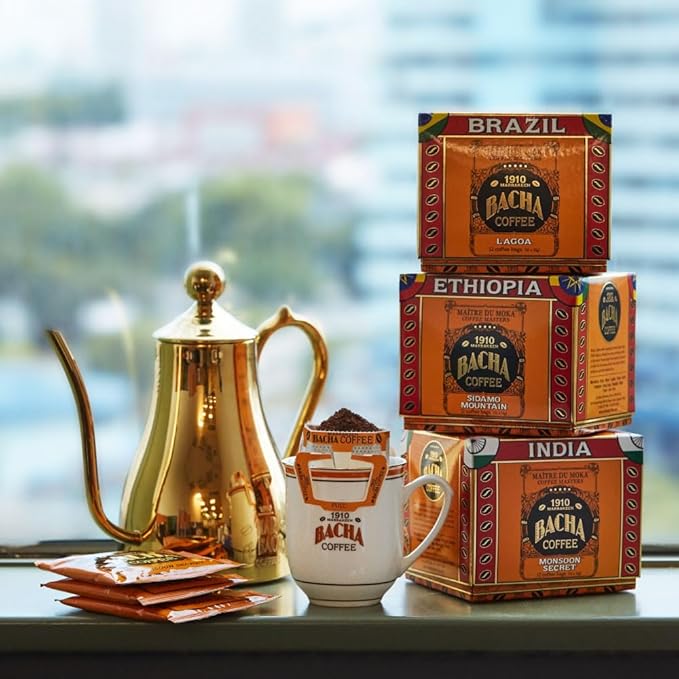 Bacha Coffee | Blue Danube Fine Flavoured, 100% Arabica Specialty Coffee Beans, Medium Roast, x12 Individually Wrapped Single Serve Filter Bags