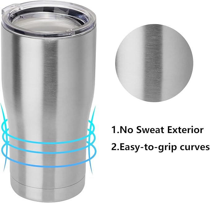 DOMICARE 20oz Tumbler with Lid Stainless Steel Tumblers Bulk, Double Wall Vacuum Insulated Coffee Travel Mug Powder Coated Tumbler, 4 Count (Pack of 1) Stainless Steel