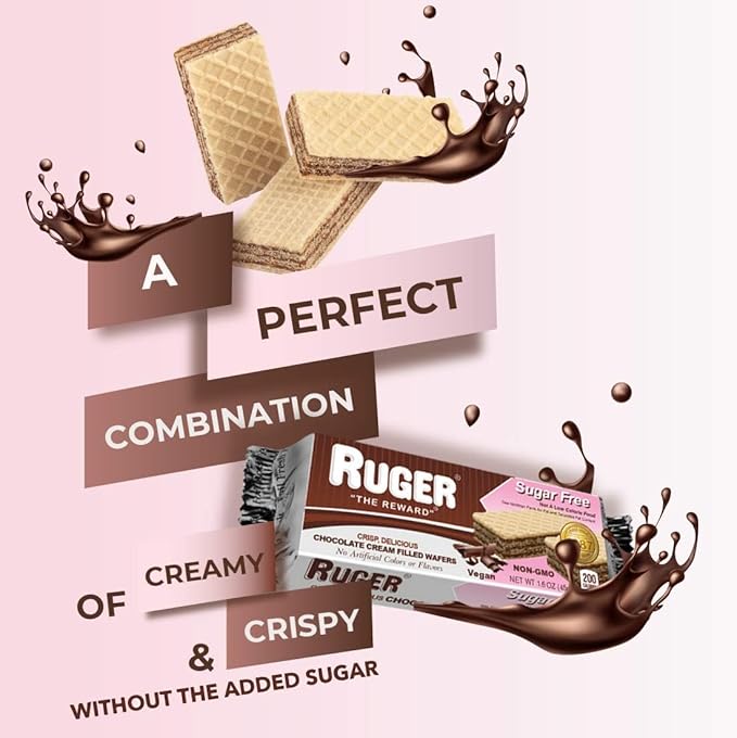 RUGER Sugar-Free Chocolate Wafers 1.6 Ounce (Pack of 12) - Deliciously Crisp and Guilt-Free Chocolate Treats with Natural Ingredients, Non-GMO, Vegan, No Artificial Colors or Flavors - Perfect for Weddings, Anniversaries, Birthdays, and Everyday Snacking