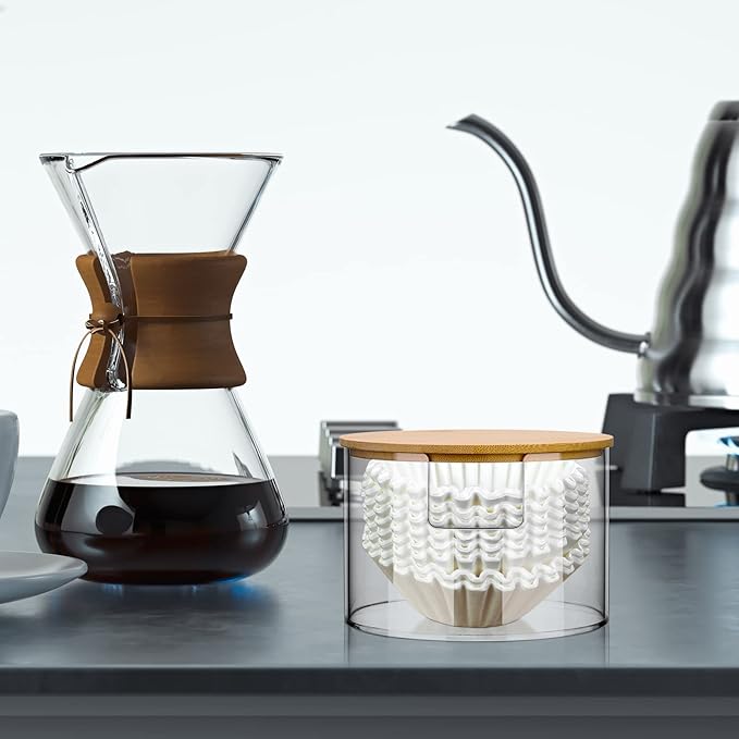 Qunclay Acrylic Coffee Filter Holder Reusable Clear Coffee Filter Storage Container Dispenser with Bamboo Lid for Counter Kitchen Accessories(Classic Style)