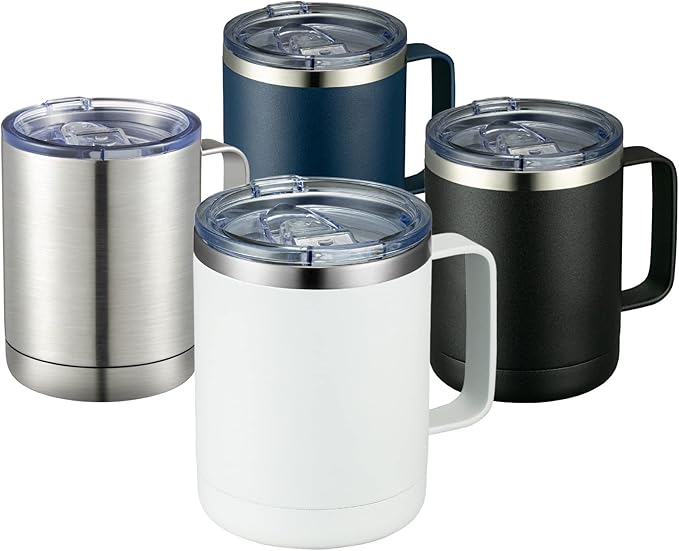 MEWAY 12oz Coffee Mug With Handle 4 Pack Bulk,Stainless Steel Insulated Travel Tumblers With Sliding Lid,Double Wall Vacuum Camping Cup for Hot & Cold Drinks Tea (Mix,Set of 4)