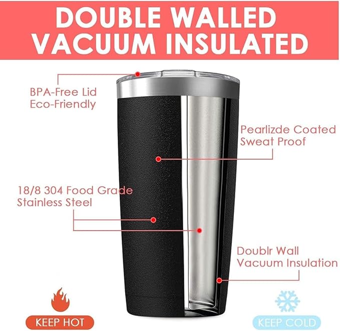 12 pack 20 oz Stainless Steel Insulated Tumbler with Straw and Lid, Double Wall Travel Coffee Mug Vacuum Insulated Bulk Tumbler, Suitable for Vehicle Cup Holders （Black）