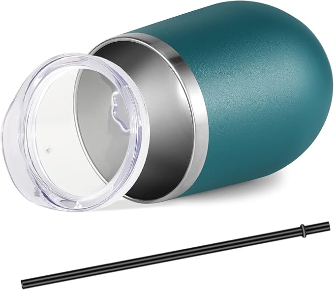 VEGOND Wine Tumblers Bulk 12 Pack, 12oz Stainless Steel Stemless Wine Glass with Lids and Straws, Double Wall Vacuum Insulated Tumbler Cup, Coffee Mug for Cold Hot Drinks