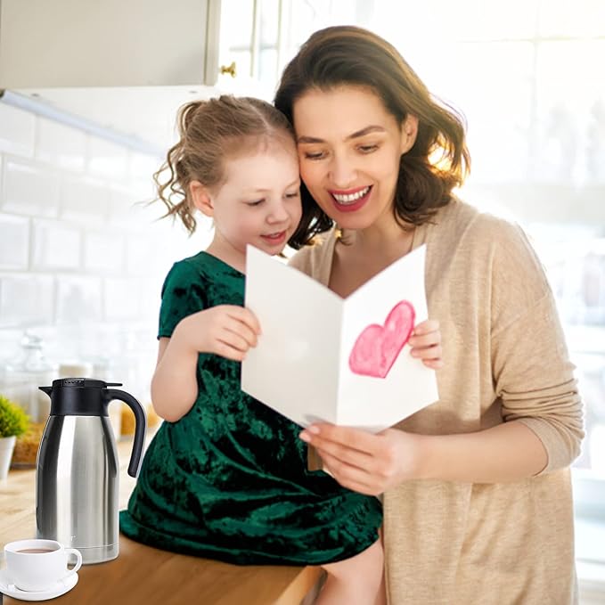 GiNT 64Oz Thermal Coffee Carafe, Insulated Stainless Steel Coffee Carafes for Keeping Hot/Double Walled Vacuum Thermal Carafe (Silver, 1.9L)