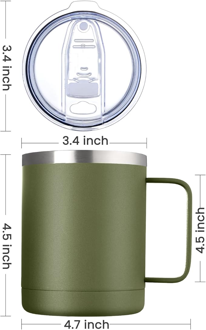 MEWAY 12oz Coffee Mug With Handle 4 Pack Bulk,Stainless Steel Insulated Travel Tumblers With Sliding Lid,Double Wall Vacuum Camping Cup for Hot & Cold Drinks Tea (Multicolor,Set of 4)
