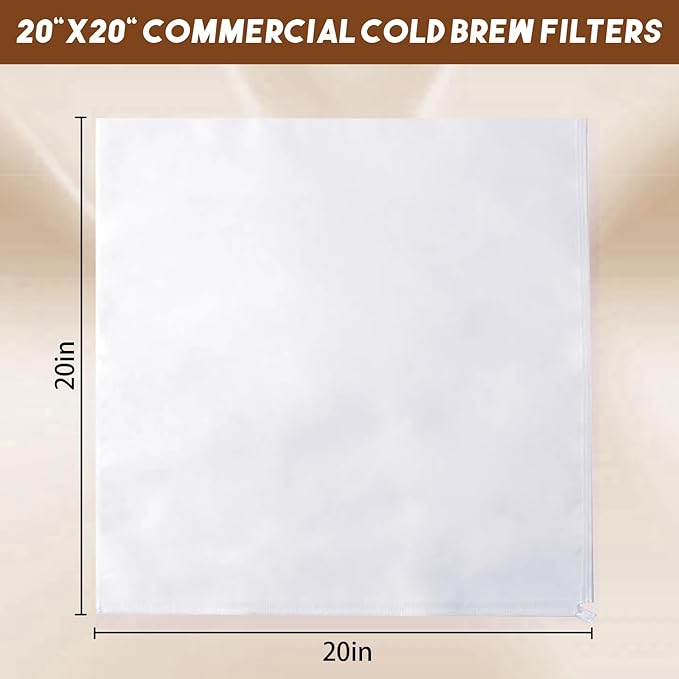 50 Pcs Commercial Cold Brew Coffee Filters for 5 Gallon Buckets & Commercial Cold Brew Coffee Makers, 20" x 20" Disposable Coffee Filters with Drawstring, Brew Up to 5 LBS Coffee, No Tear No Sediment