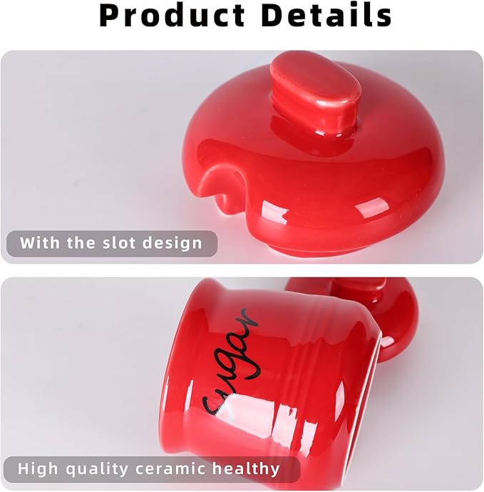 ONTUBE Ceramic Sugar Bowl with Lid and Spoon 12oz (Red)