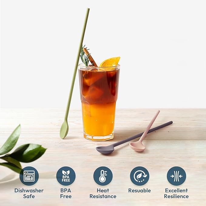 carrotez 9.9" Silicone coffee stirrer, Long Reusable Coffee Spoon for Iced Tea, Multipurpose Beverage Stirring Spoon - Soft Pink