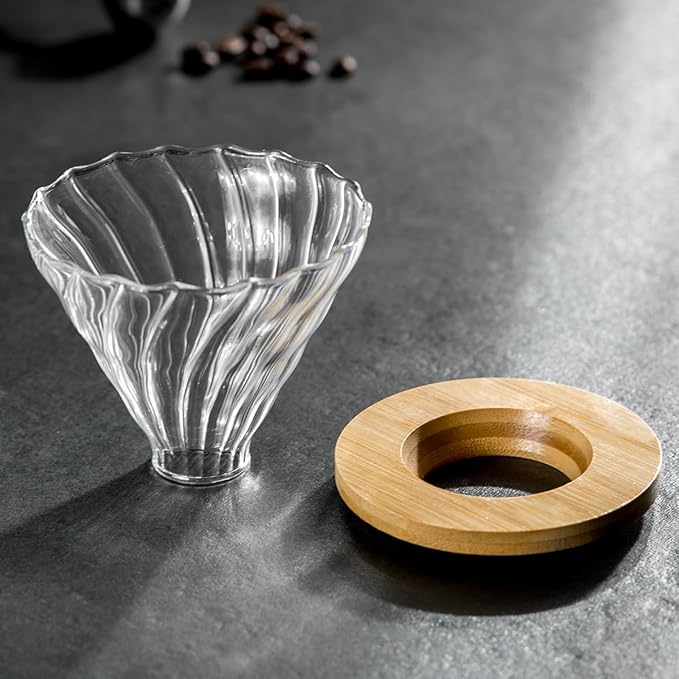 Pour Over Coffee Maker Set – Drip Coffee Pot with bamboo Handle, Glass Coffee Dripper & 100 Filters, 20oz/600ml Capacity