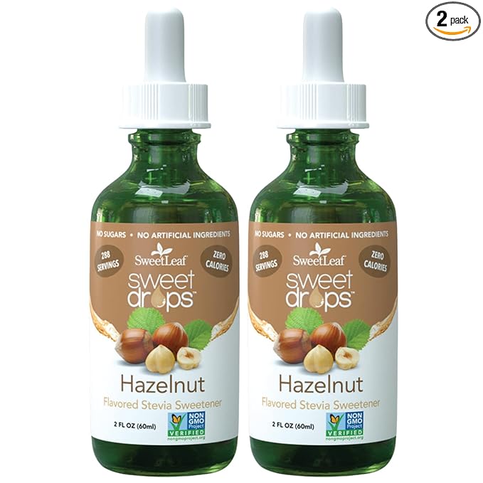 SweetLeaf Stevia Liquid Sweet Drops - Hazelnut Flavored Drops, Stevia Liquid Sweetener, Zero-Calorie, Sugar-Free Syrup Alternative for Keto Coffee, Baking, Shakes, 2 Fl Oz (Pack of 2)
