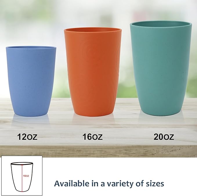 Wheat Straw Cups 6 PCS Plastic Cups Reusable Unbreakable Drinking Cup Dishwasher Safe Water Glasses with Unique Pattern (16 OZ)