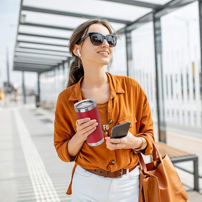 DOMICARE 20oz Tumbler with Lid Stainless Steel Tumblers Bulk, Double Wall Vacuum Insulated Coffee Travel Mug Powder Coated Tumbler, 12 Count (Pack of 1) Red