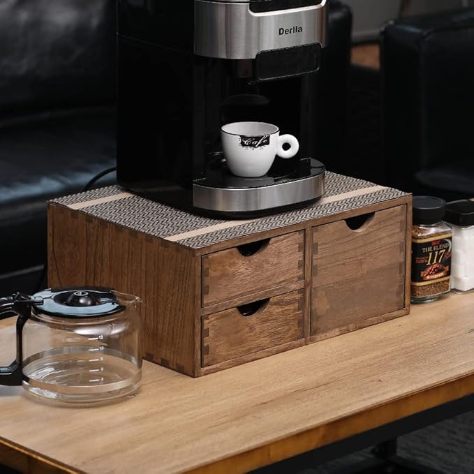 Coffee Pods Storage Drawer Holder for Capsules - Multi Functional Desk Organizer Drawers For K cups Coffee Maker Brew - Kitchen Mini Wooden Box Chest Sideboard Counter Organization CF2D3C Dark